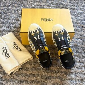 Fendi Black and Yellow Geometric Sneakers